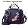 Chic 3D Flower Decor Tote Bag, Stylish Leather Single Crossbody Bags for Women's Handbag Shoulder Bag, Small Top Handle Purse