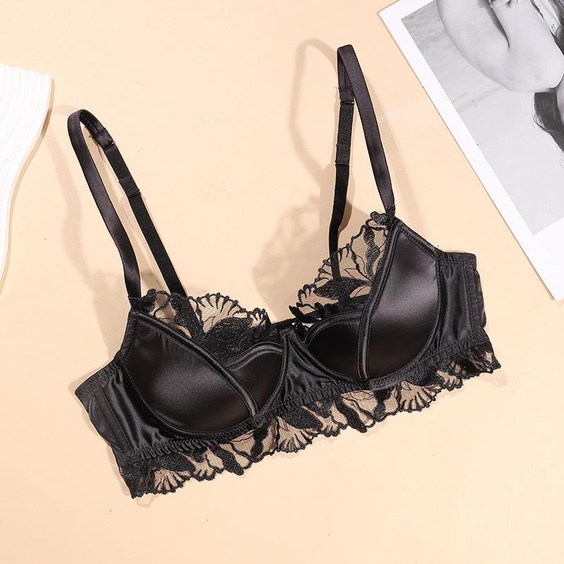 Sexy Unterwäsche Damen Französisch dünn Satin Spitze BH große Brust klein Anti-Hänge große Größe Unterwäsche BH