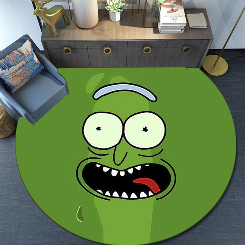 Pickle Rick Round Area Rug,Carpet Rug for Living Room Bedroom Sofa Playroom Decor,Non-slip Floor Mat