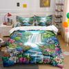 3Pcs Tropical Waterfall Jungle Floral Duvet Cover Set Colorful Exotic Leaf Nature Bedding with 1 Duvet Cover 2 Pillowcases