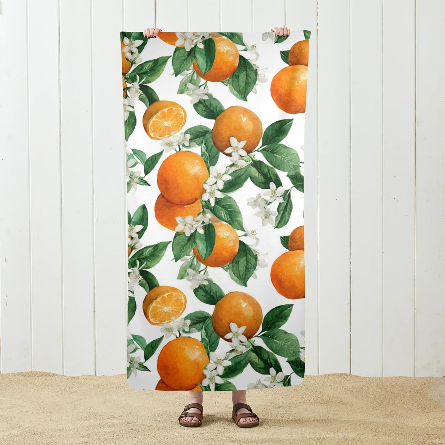 Lampada Women's Orange Watercolor Fruit Pattern Beach Towel,Oversized Quick Dry Pool Towels For Lightweight Absorbent Sandproof Beach