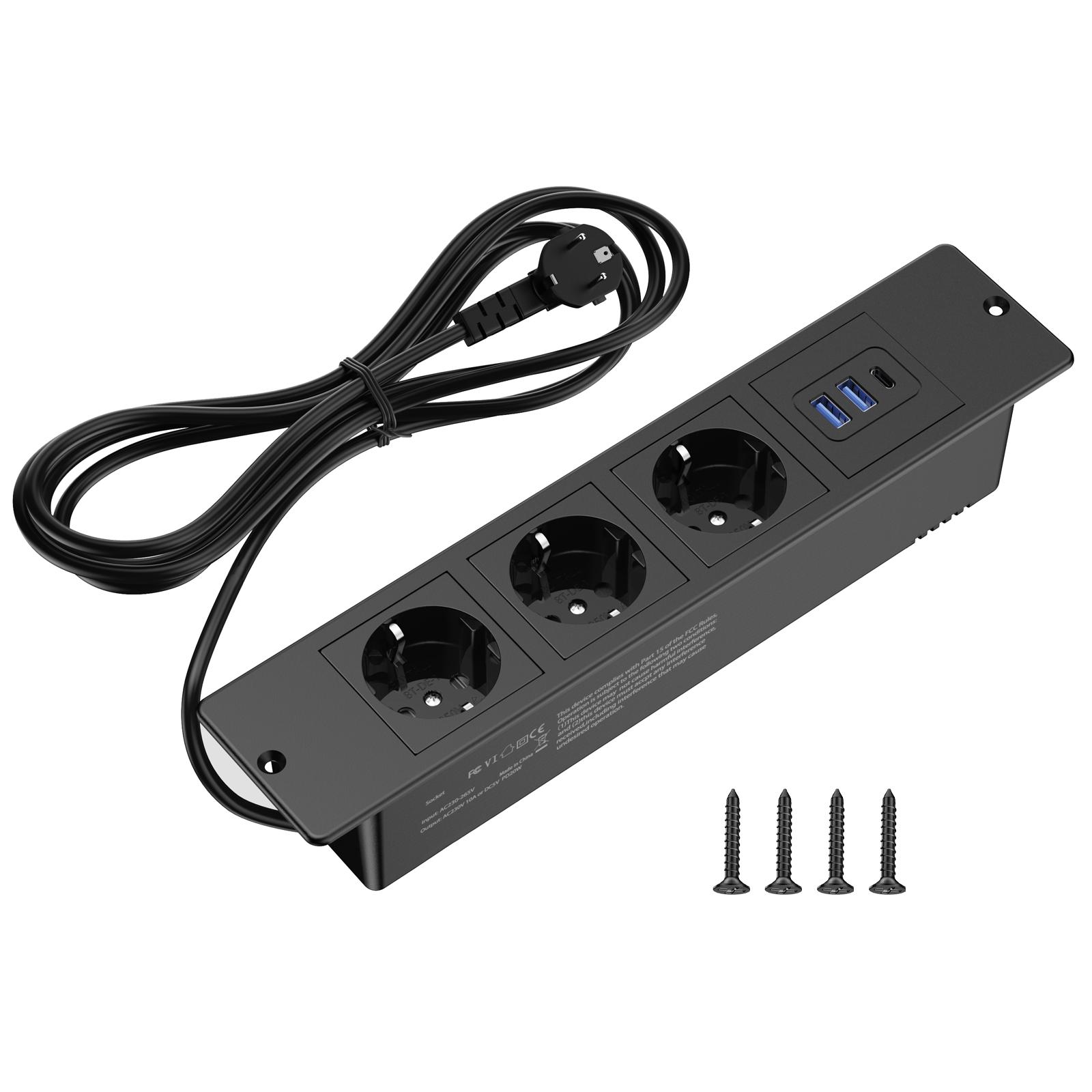 

ЄС Настільні Вбудовані Розетки Настільні Врізні Розетки з 3 Розетками змінного струму 2 USB Швидка Зарядка TYPE-C Прихована Електрична Мережева Смуга EU 20W