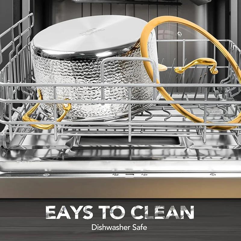 MICHELANGELO Dreilagiger Edelstahl Suppentopf mit Deckel Luxus Gehammerte Antihaftpfanne 6-Quart-Topf Goldener Griff Induktions-Suppentopf