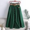 Women Summer Casual Solid Color Long Skirts High Waist A -Line Skirt Gift Belt