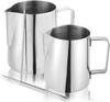 1 Pack Milk Frothing Pitcher, 350ml & 600ml Espresso Steaming Pitcher, Stainless Steel Milk Frother Steamer Cup, with Free Lace Needles