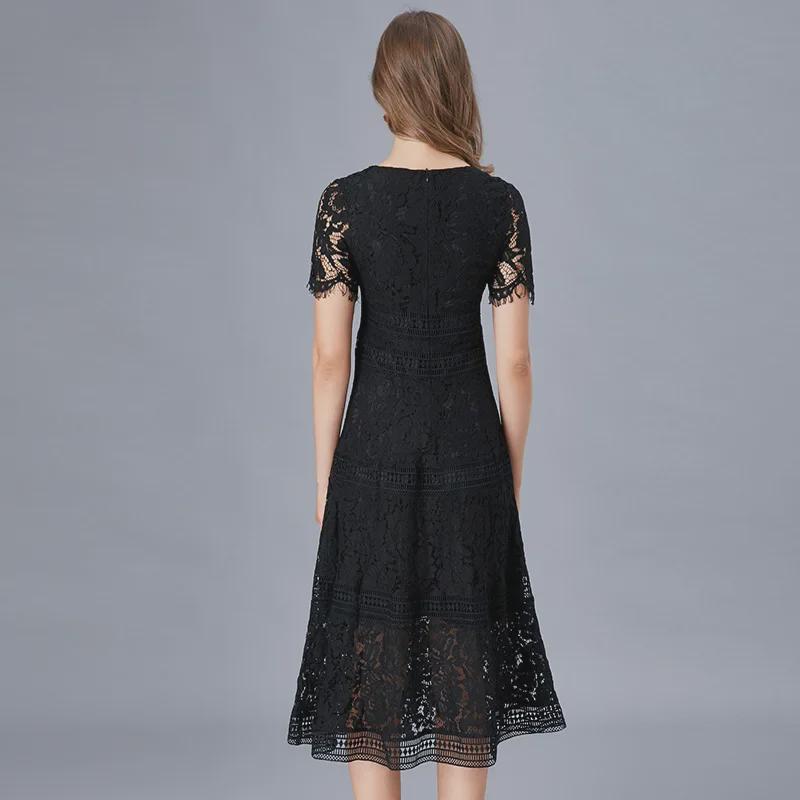 V-Neck Eyelash Lace A-Line Dress, European Style, Summer Fashion, Plus Size, Mid-Length Skirt, Fits Up to 200 Pounds