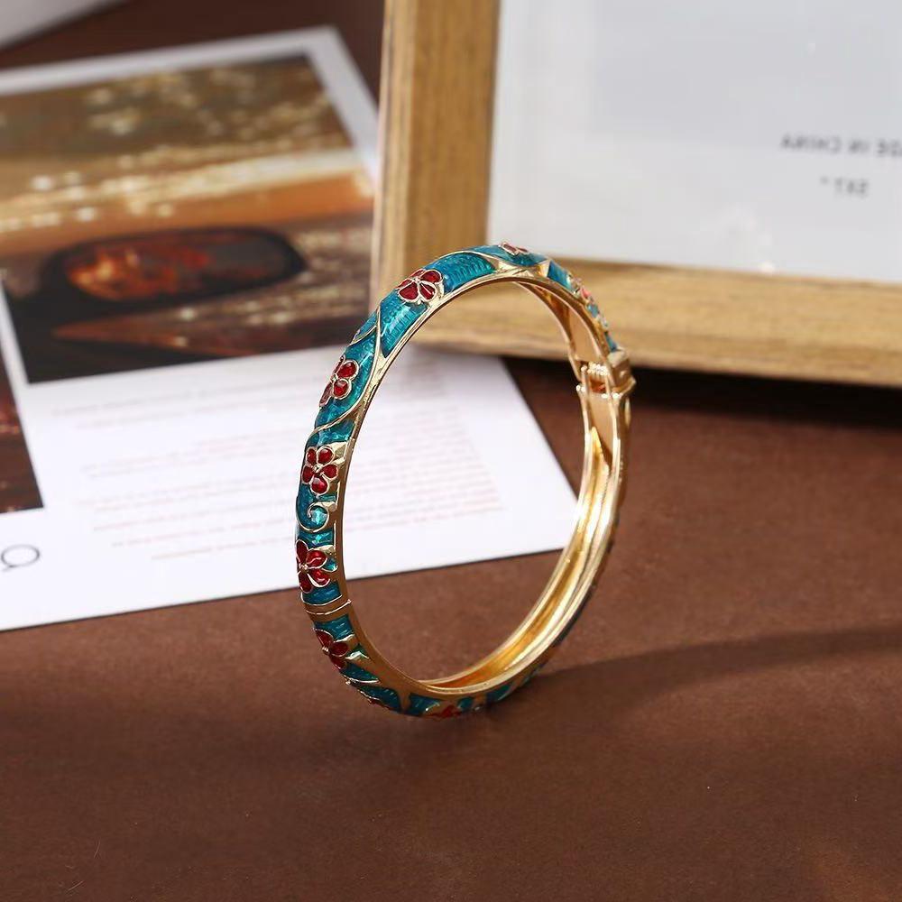 Retro Chinese-Style Women's Enamel Drip Oil Alloy Bracelet