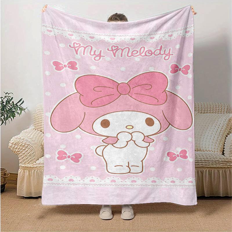1pc My Melody Cute Pink Bow Wallpaper Blanket, Seasonal Home Decorative Throw for Room, Gift Idea for Friend, Living Room, Travel, Camping, Car Blanke