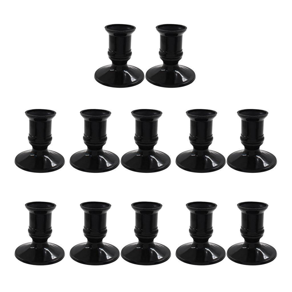 Set of 12 Black Plastic Pillar Candle Holders Flameless LED Candle Stand Candlestick for Holiday Party and Event Decors