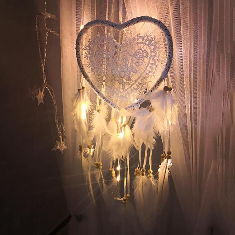 Fancy Dream Catcher With Led Light String Hollow Hoop Heart Shape Pendant Home