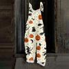Women Halloween Print Loose Fit Vintage Style Overalls Casual Linen Blend Sleeveless Wide Leg Jumpsuit with Adjustable Straps