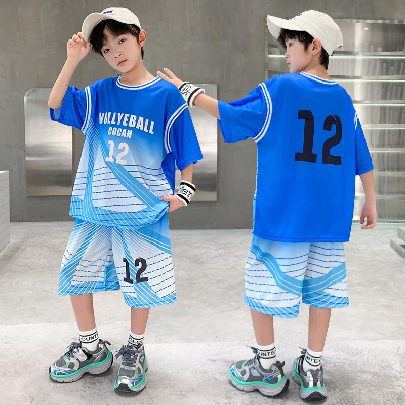 Boys' summer basketball suit set new 2026 medium and large children's summer short sleeved quick drying sports football suit