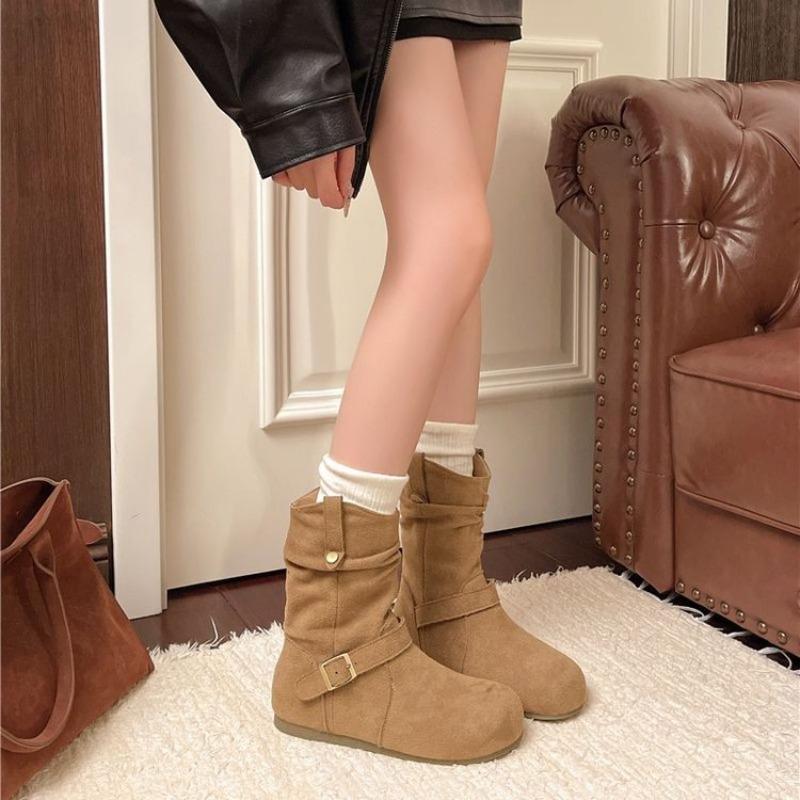 Women's Single Boots, Small Pleated Stacking Boots, Autumn New Western Cowboy Boots, Sleeve Boots