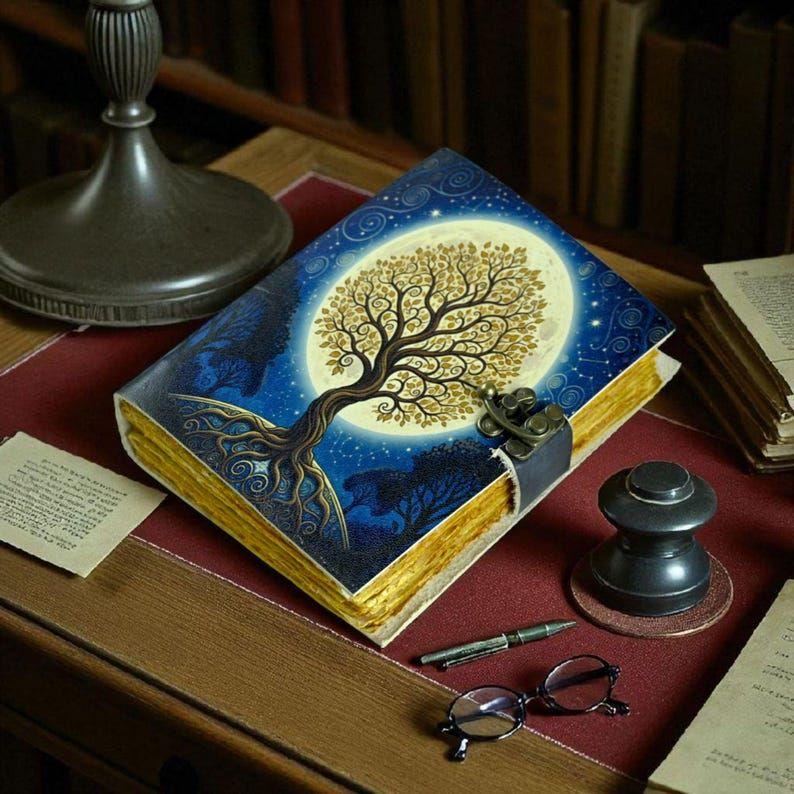 Tree of Life Leather Grimoire Journal: Blank Book of Shadows
