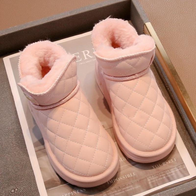 Girls' Plush and Thick Snow Boots Children's Warm Cotton Shoes Boys' Black Fur Short Boots