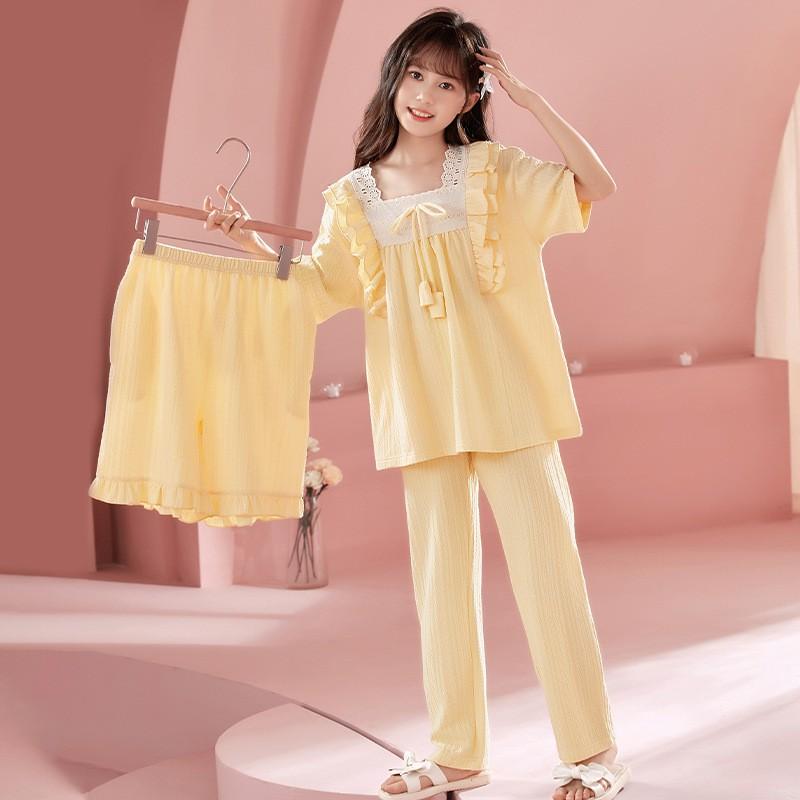 Girls Cotton Pajama Set Short Sleeve Princess Style Sleepwear Kids 8 Years Lightweight Home Wear