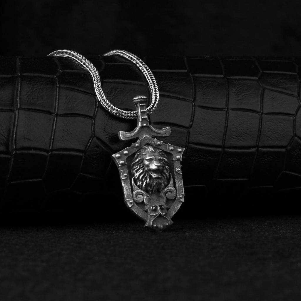 Sword and Armor Men's Pendants Lion and Eagle Symbols On Necklace for Men 925 Sterling Silver Fine Jewelry Trending Man Fashion Gift for Lover