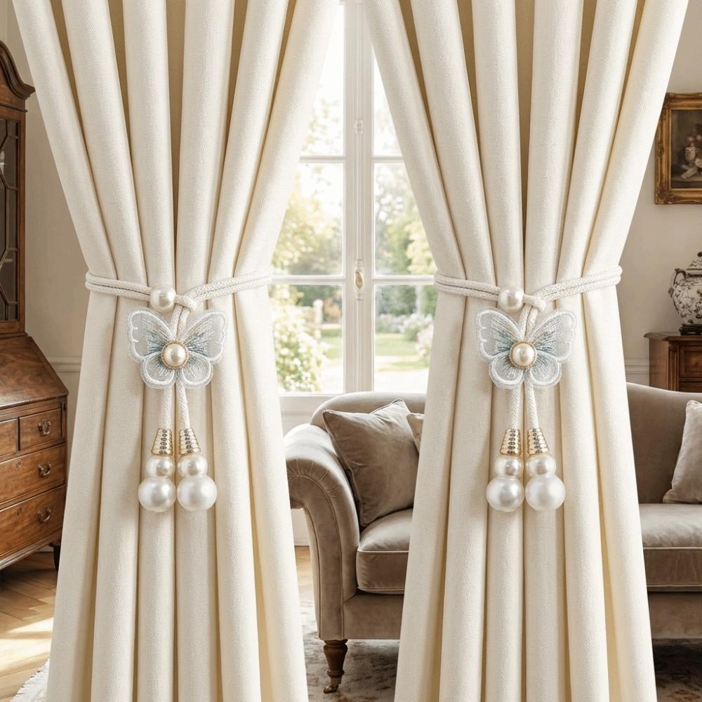 2PCS Curtain Holder Pearl Curtain Buckle Adjustable Curtain Binding Curtains Tie Rope  Kitchen