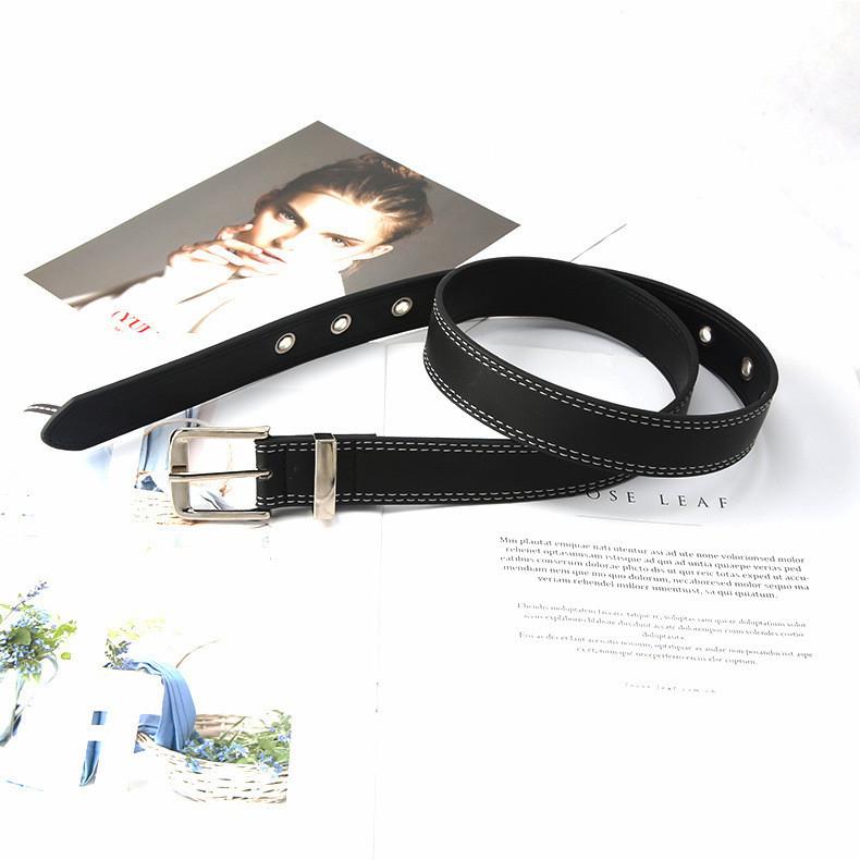 Retro Black Faux Leather Belt Women's Korean Version Minimalist Versatile Student Belt Metal Belt Women's Stock
