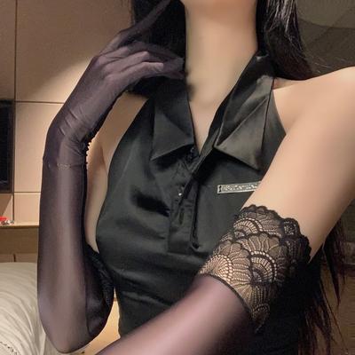 Long Satin Stretch Gloves With Lace Cuff Elbow Length Sheer Smooth Gloves For Wedding Evening Party Cosplay Costume Accessory