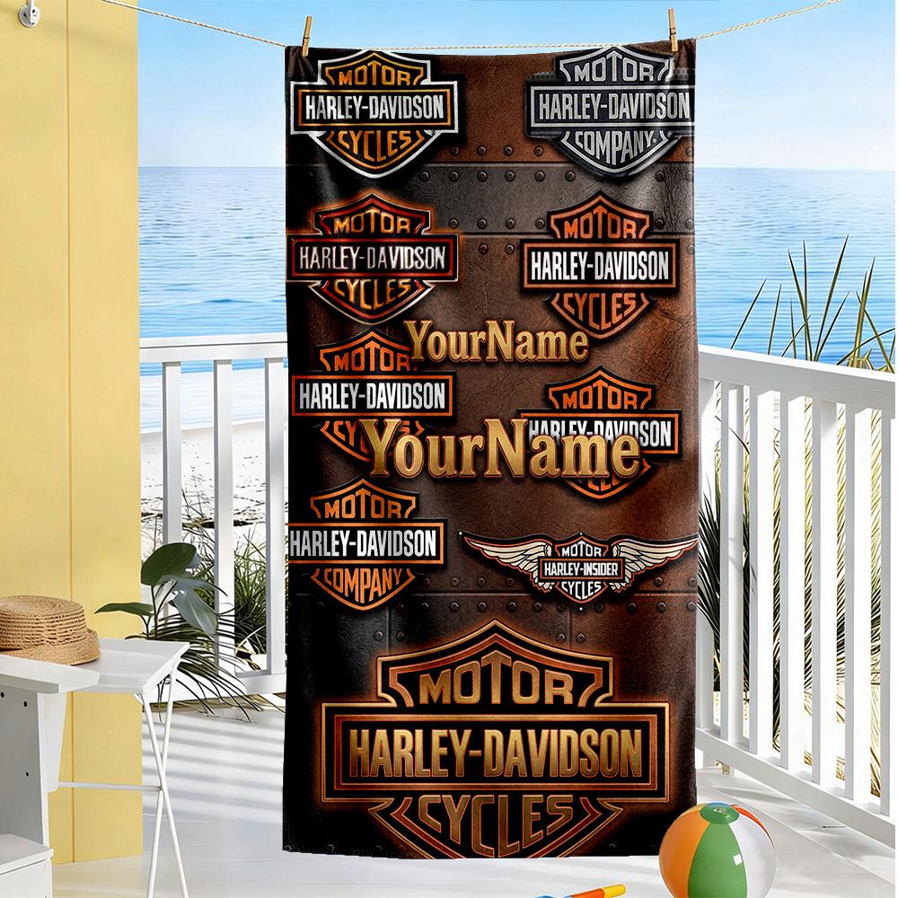 Harley-davidson Motorcycles Customizable Name Beach Towel Super Soft Microfiber Quickdry Fabric Perfect for Traveling Yoga Camping and Swimming