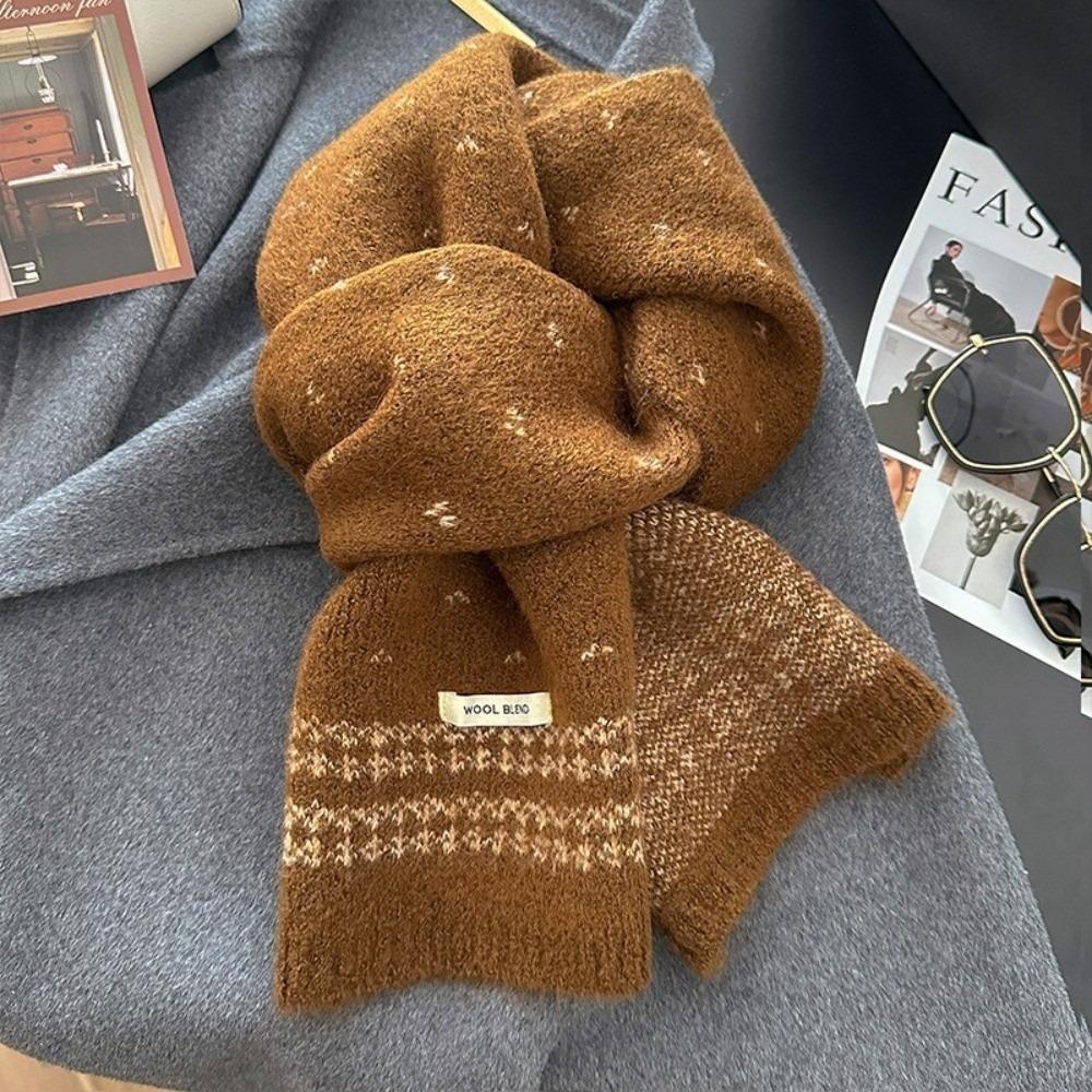 Retro Knitted Scarf Korean Style Winter Scarf Versatile Ladies Wool Scarf