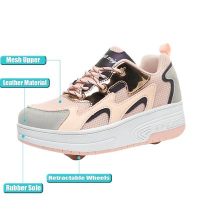 Women 2-Wheel Roller Skates Fashion Girl's Sneakers With Wheels Retractable Dual-purpose Child Skating Sports Shoes