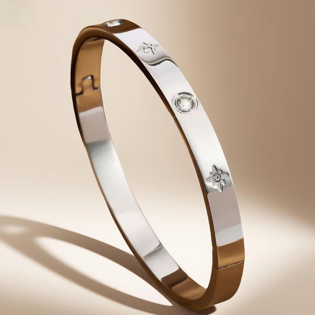 Bracelet de Luxe en Acier Inoxydable pour Femme: Titane Électroplaqué, Sertissage Diamants Complet, Style Européen-Américain