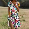 Short Sleeve Boho Dress For Women Casual Loose Fit Summer Sundress Floral Print Dress With Pockets