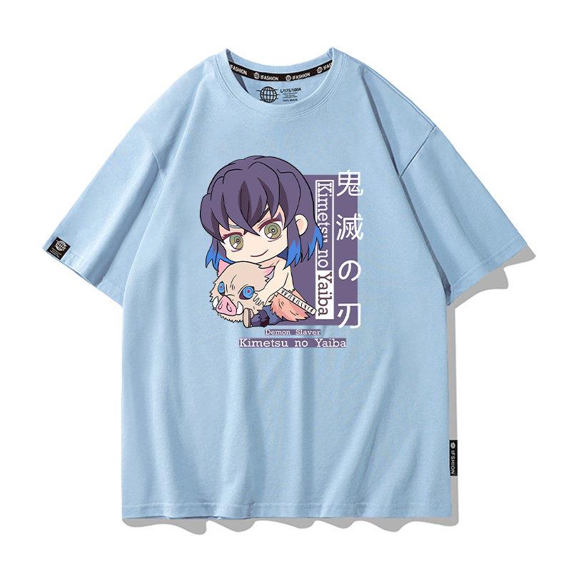 Summer Cartoon Ghost Killing Blade Summer Anime Cotton Cartoon Printing New Unisexs and Womens Casual Round Neck Short Sleeve