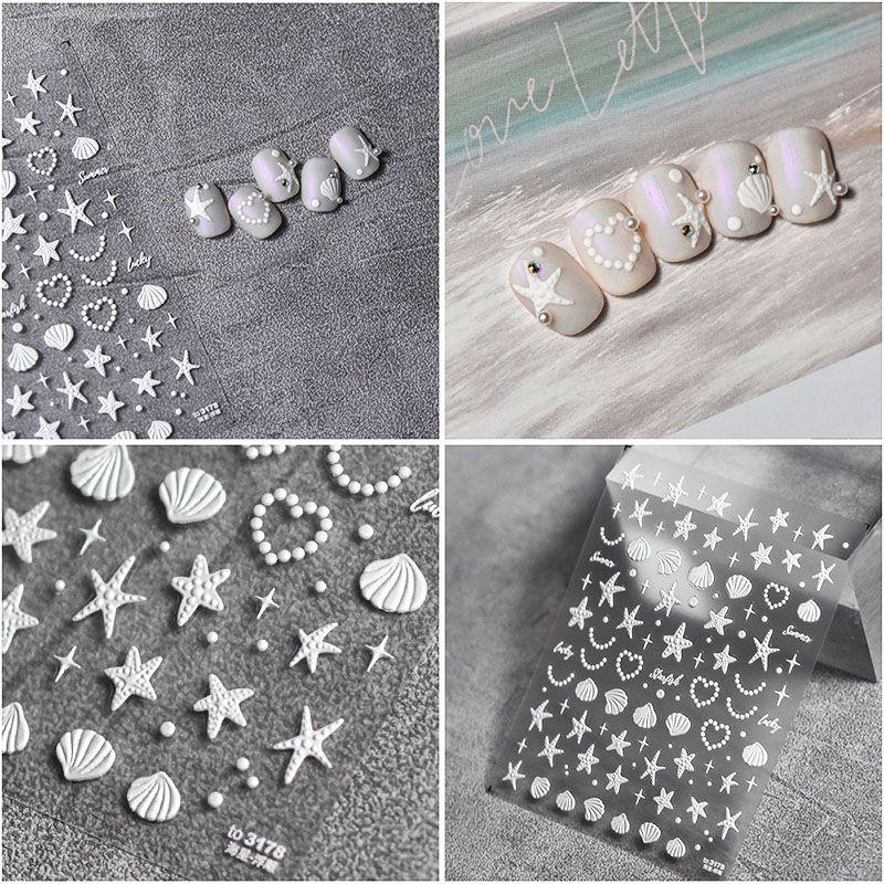 

Colorful Starfish Shell Nail Sticker Tomoni Embossed Adhesive Marine String of Pearls Nail Sticker Nail Ornament Starfish 3178((Relief))