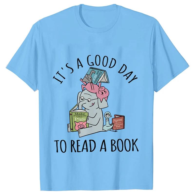 Its A Good Day To Read  T-shirts Women Book Lover Teacher Tshirts Elephant Cartoon Women's Clothing Vintage Women T-Shirts Tops