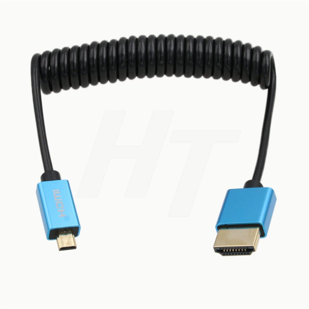 HangTon Micro HDMI to Type A D HDMI 30cm Coiled HDMI 4K 8K Ultra HD Cable for Sony A6500 Canon EOS M R5 R7 GH4 Z50 Cameras and Atomos Ninja V Monitors