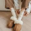 Women's Beige Thickened Winter Mid-Calf Scrunched Socks - Warm, Cold-Resistant, Wide-Mouth, Japanese Style, Long Postpartum Socks
