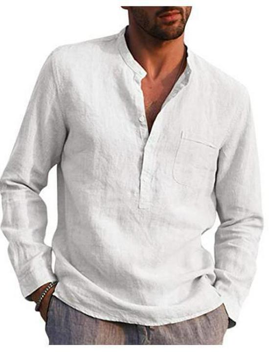 Men's Long Sleeve V-Neck Casual Beach Linen Shirt (2023)