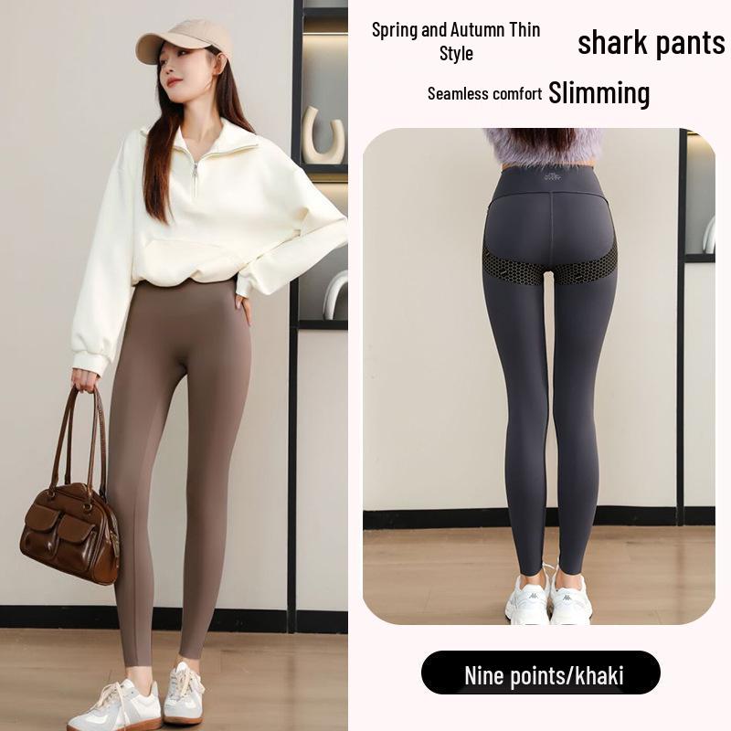 Women's Fleece-Lined Shark Pants: 2024 Thickened Black Gold Warm Yoga Leggings for Autumn/Winter