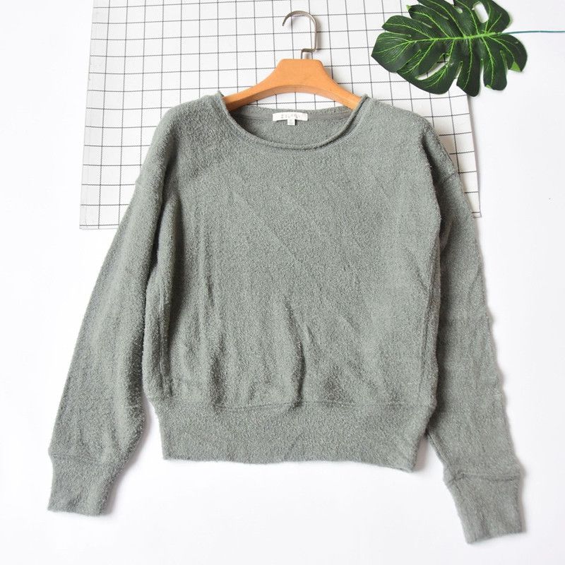 Export Fall and Winter New Arrival Women's Smooth Feather Yarn Round Neck Knitwear Short Sweater Loose Casual Pajamas Tops