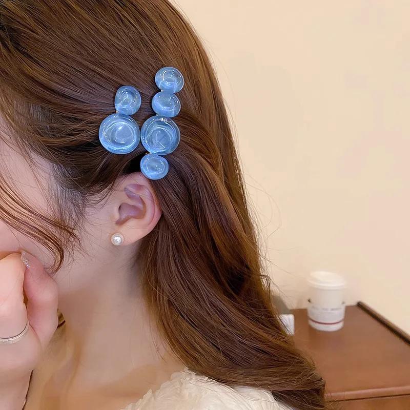 2 teile/satz Vintage Elegante Frauen Pony Seite Clips Koreanische Ozean Blase Haar Rand Clips Transparent Einfarbig Haarnadeln Headwear