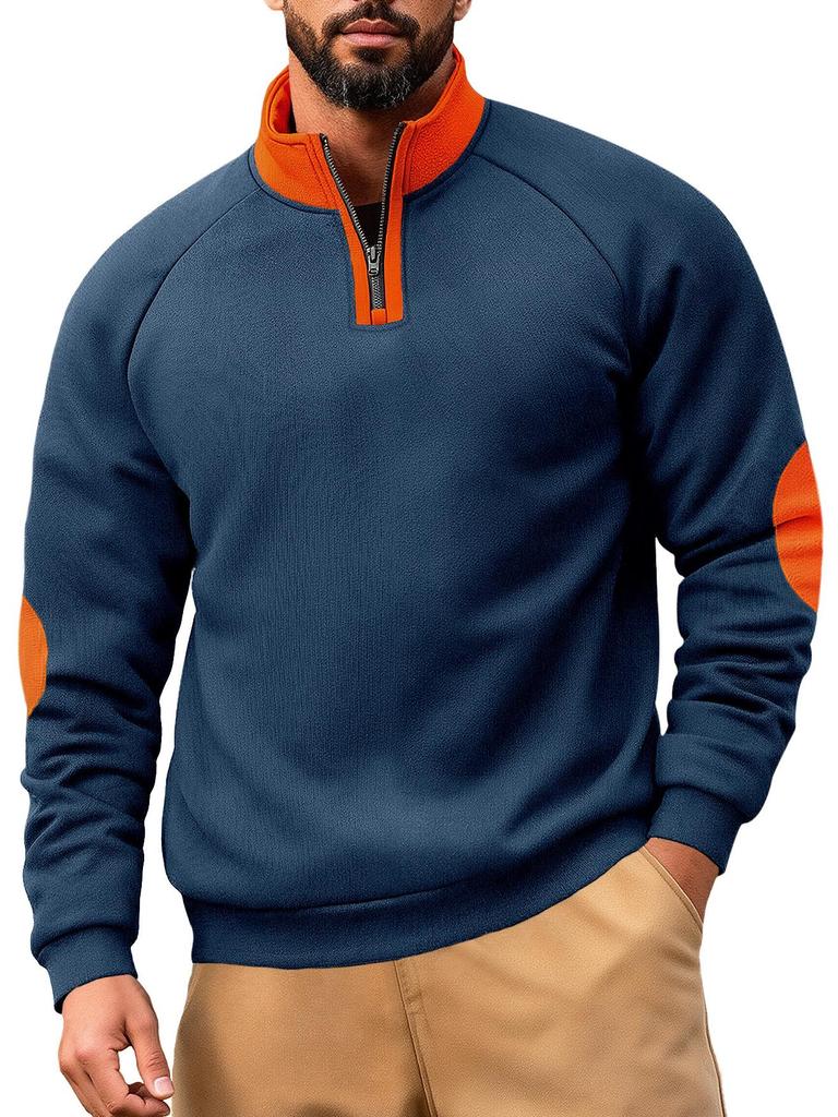 Pánská mikina Henley se stojáčkem, barevnými bloky, na zip, s výšivkou a dlouhým rukávem
