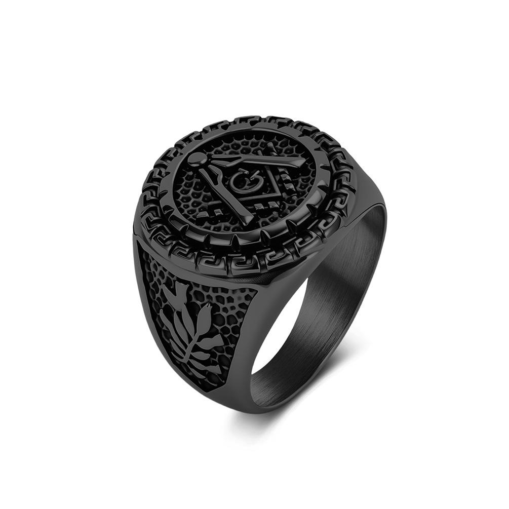 Men's Retro Stainless Steel Square Compass Freemason Punk Ring