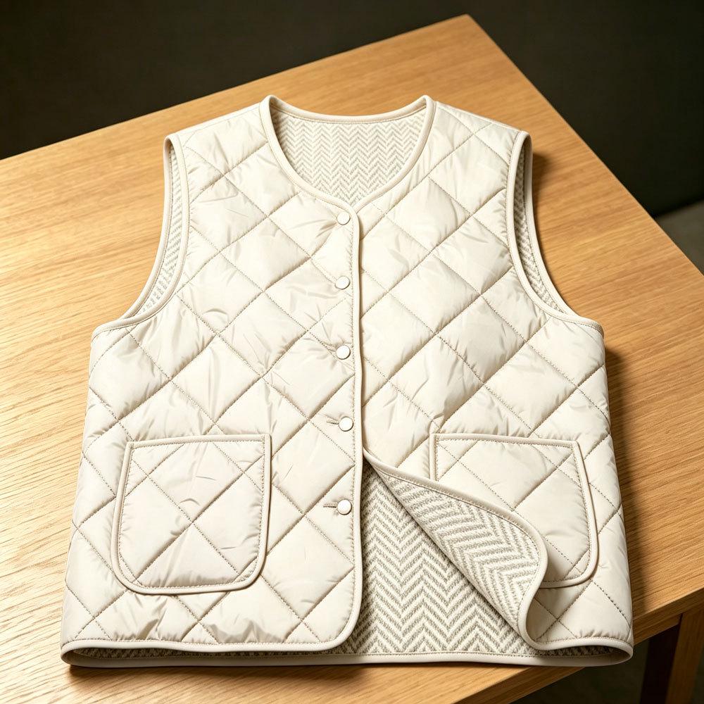 Women's 2025 Collarless Cotton Vest - Autumn/Winter Large Size Round Neck Waistcoat