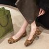 Women's Leopard Print Shoes Square Head Rubber Sole Shallow Mouth Shoes Woman 2024 Trend One Kick Breathable Home Outdoor Shoes