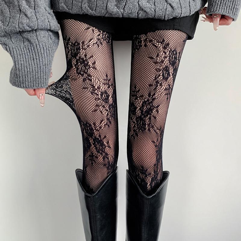 White Socks Women Sexy Fishnet Stockings Femme Summer Thin Flower Mesh Pantyhose Elastic Slimming High Waist Hollow Out Tights