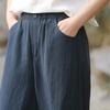 Johnature Women Vintage Wide Leg Pants Summer Chinese Style Elastic Waist Solid Color Trousers Loose Casual Pants