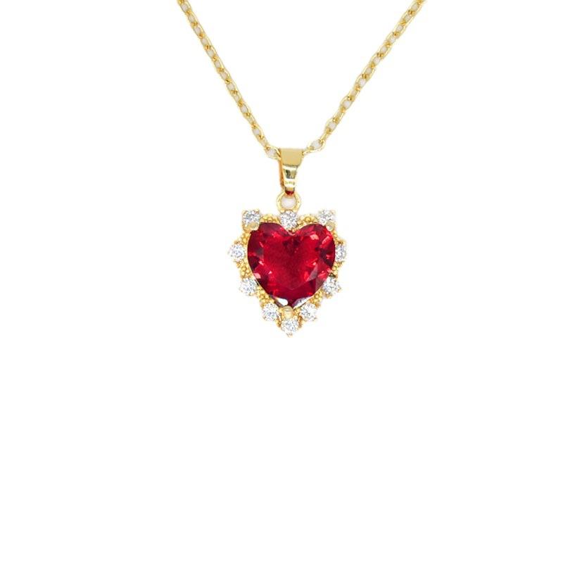 Titanium Steel Necklace Light Luxury Design High-Grade Red Zircon Peach Heart Simple And Versatile Model