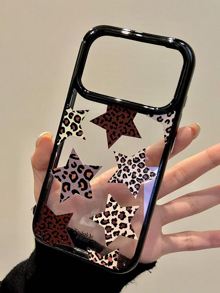 Trendy Leopard Print Five-Pointer Stars Clear Acrylic Phone Cover Case For iPhone 17 Pro Max 16 15 14 13