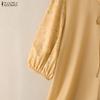 ZANZEA Women Casual V-Neck Loose Print Splice Half Sleeve Blouse