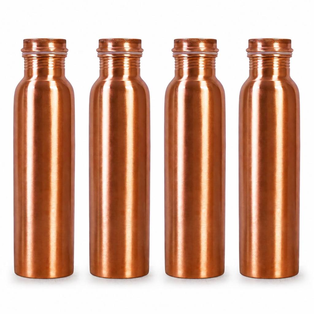 Nirmal Ganga Reines Kupfer Wasserflaschen-Set - Je 1 Liter, Schlankes Schlichtes Design, Premium Shudh Tamba Qualität//4er-Pack