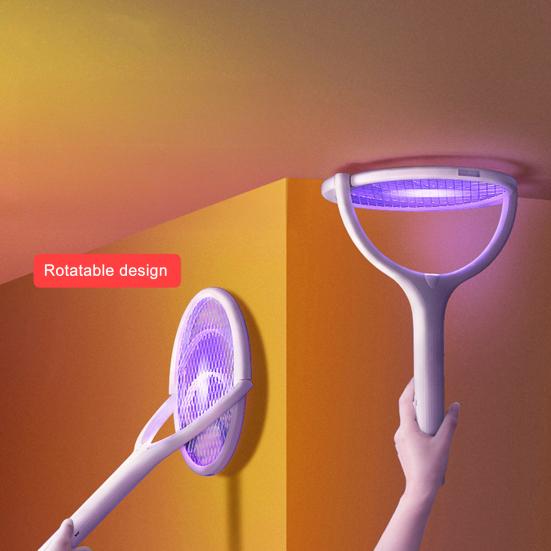 Rotating Head Electric Fly Swatter USB Rechargeable Adjustable 3500 Volt Indoor Outdoor Portable Handheld Standing Fly Zapper Racket