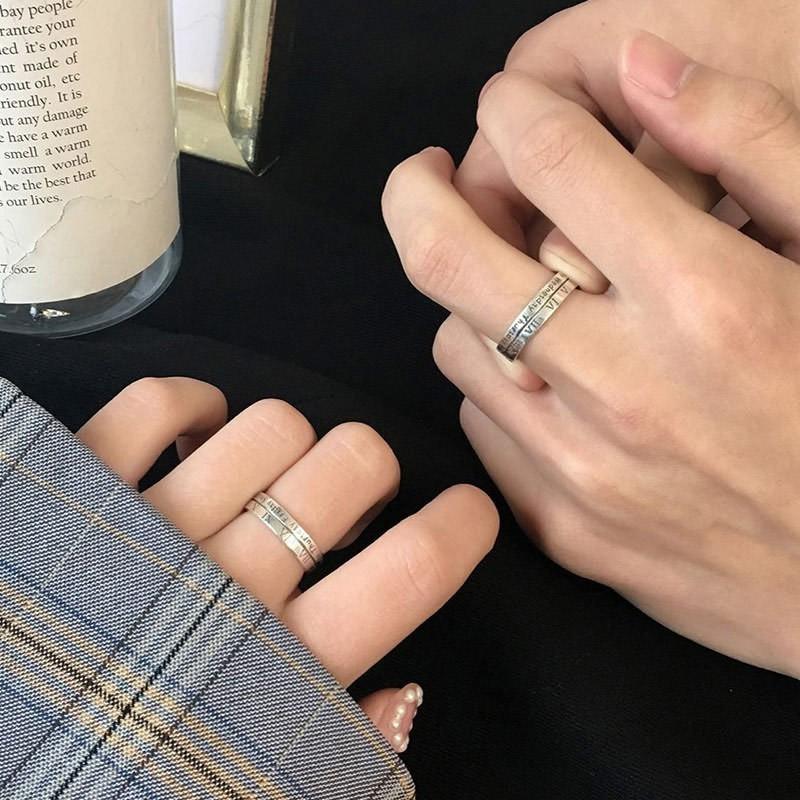 Adjustable Sterling Vintage Roman Numeral Ring Men Women Geometric Minimalist Statement Jewelry